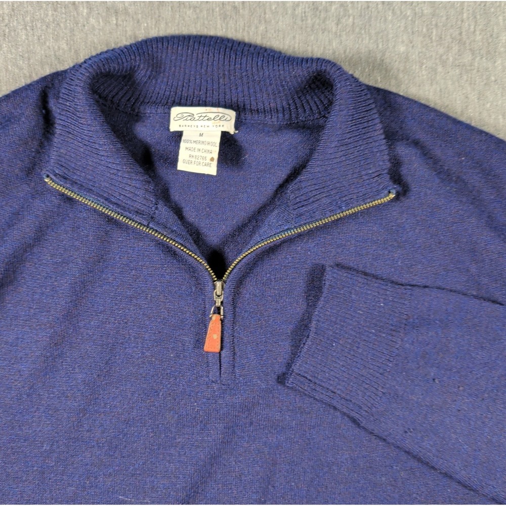 Vtg PIATTELLI Merino Wool Navy 1/4 Zip Pullover Sweater Barney's New York Size M
